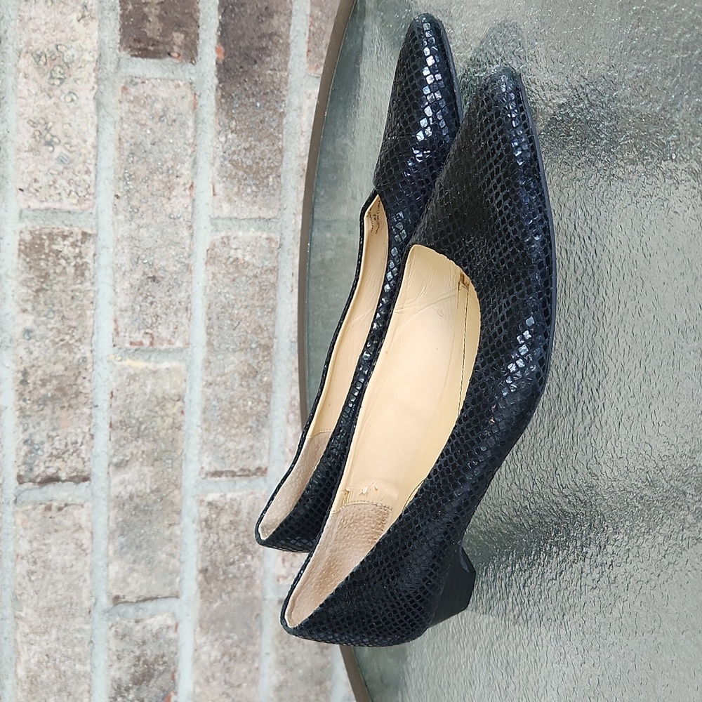 Black Faux Reptile Unisa Pointed Toe Low Heeled Pumps/Flats - Size 8.5